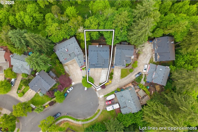 aerial view of residential area featuring property boundaries highlighted