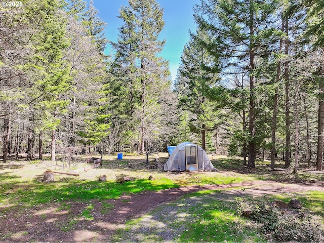 38 Meadows Loop, Lyle, WA 98635 - view of yard featuring an exterior structure, an outbuilding, and a wooded view
