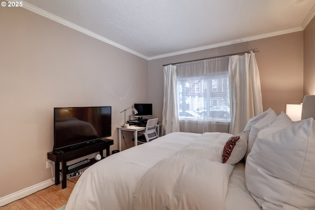 bedroom featuring crown molding and wood-type flooring