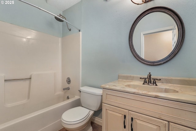 full bathroom with  shower combination, toilet, and vanity