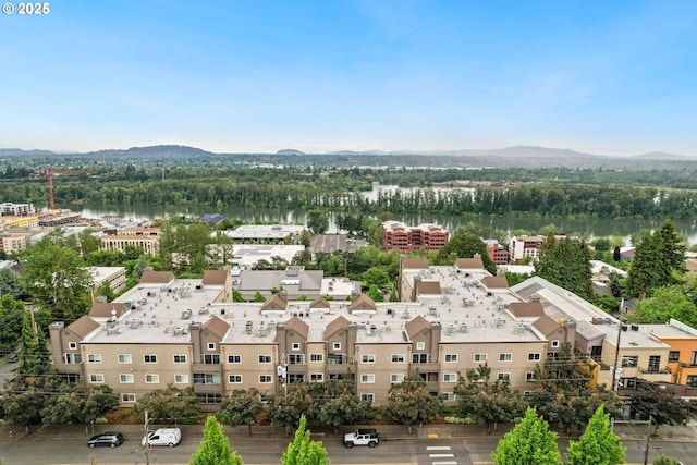 birds eye view of property with a mountain view