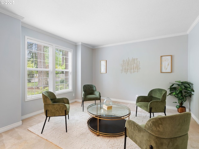 17712 SW 81st Pl, Durham, OR 97224 - living area with light colored carpet, crown molding, plenty of natural light, and baseboards