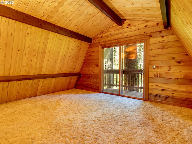 26619 NE 77th Ave, Battle Ground, WA 98604 - additional living space with carpet floors, lofted ceiling with beams, and wooden walls