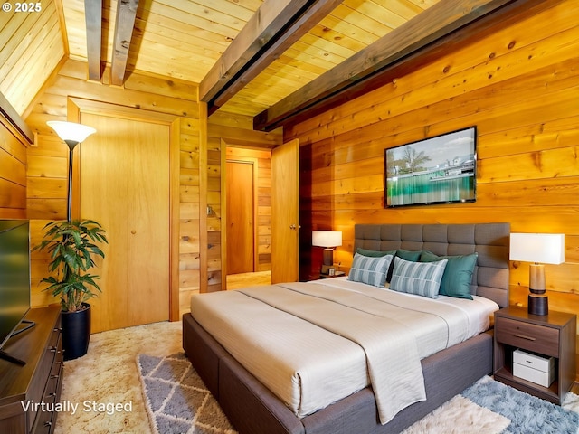 26619 NE 77th Ave, Battle Ground, WA 98604 - bedroom featuring wood walls, wooden ceiling, and beam ceiling