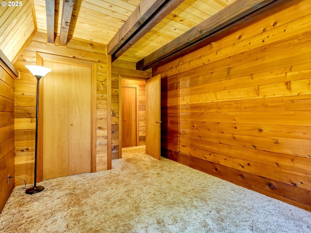 26619 NE 77th Ave, Battle Ground, WA 98604 - empty room with carpet, wooden walls, wood ceiling, and beamed ceiling