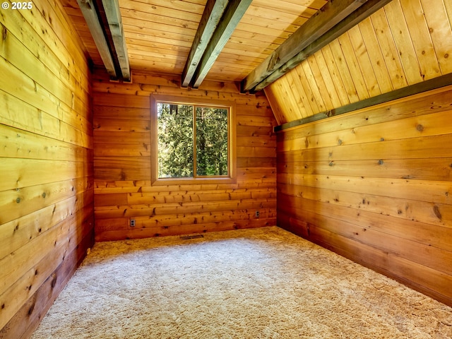 26619 NE 77th Ave, Battle Ground, WA 98604 - carpeted empty room featuring wood ceiling, wood walls, beam ceiling, and visible vents