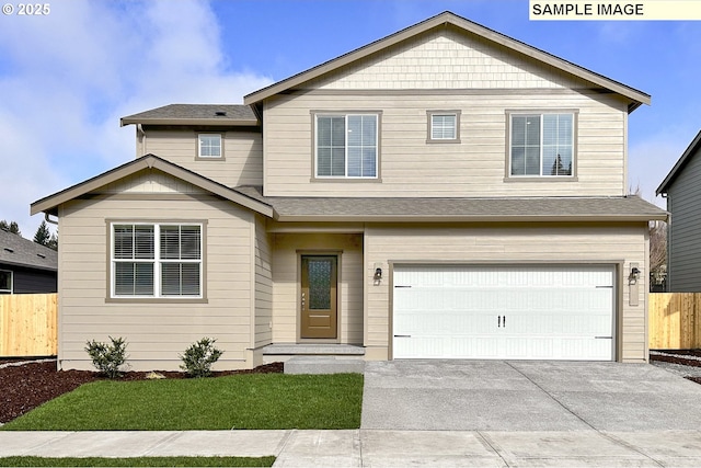 5329 NE 68th St, Vancouver, WA 98661 - view of front of home with roof with shingles, driveway, fence, and an attached garage
