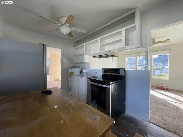 kitchen featuring ceiling fan and appliances with stainless steel finishes