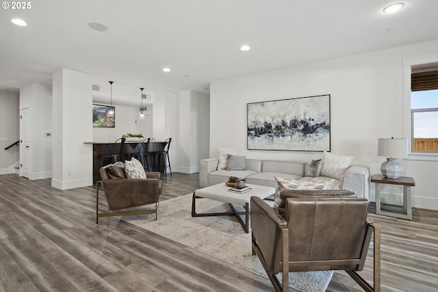 5360 NW 18th Ave, Camas, WA 98607 - living room featuring wood finished floors, baseboards, and recessed lighting