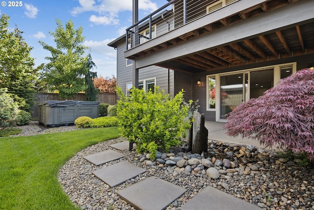 5360 NW 18th Ave, Camas, WA 98607 - property entrance with a hot tub, a balcony, and a patio area