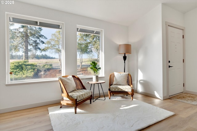 living area with light hardwood / wood-style floors