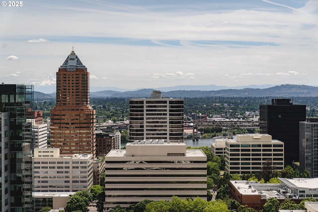 view of city featuring a water and mountain view