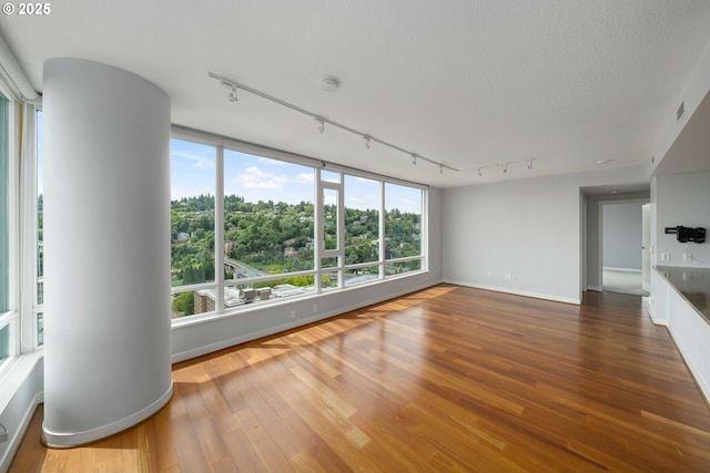 unfurnished living room featuring a healthy amount of sunlight, hardwood / wood-style floors, and a textured ceiling