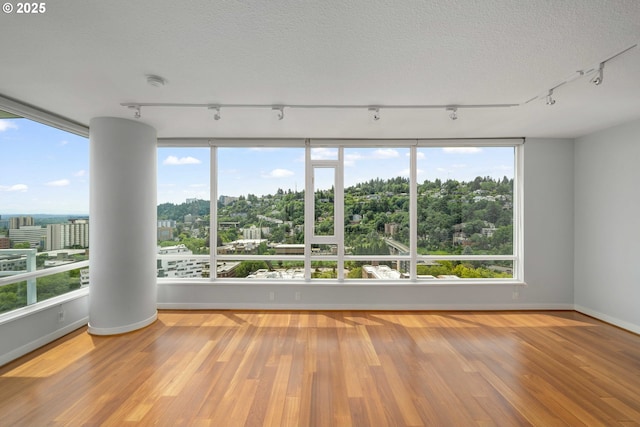 unfurnished room with wood-type flooring and a textured ceiling