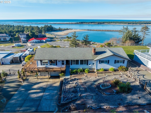 aerial view with a water view