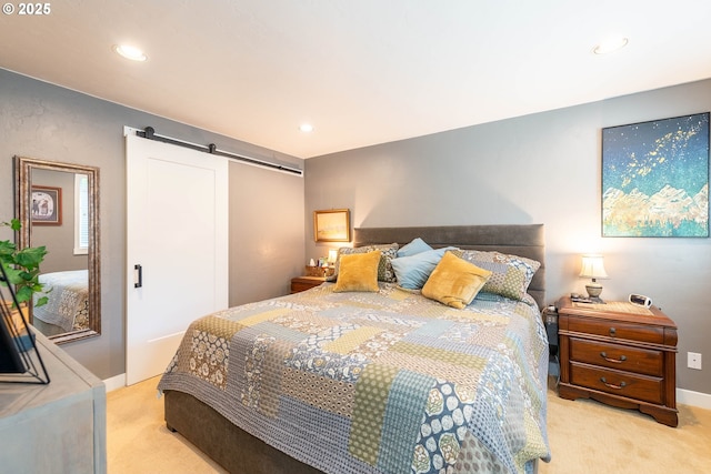 2507 NE 59th St, Vancouver, WA 98663 - bedroom featuring carpet, a barn door, recessed lighting, baseboards, and a closet