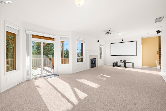 view of carpeted home theater room