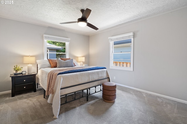 17787 Kelok Rd, Lake Oswego, OR 97034 - carpeted bedroom featuring baseboards, a textured ceiling, and ceiling fan