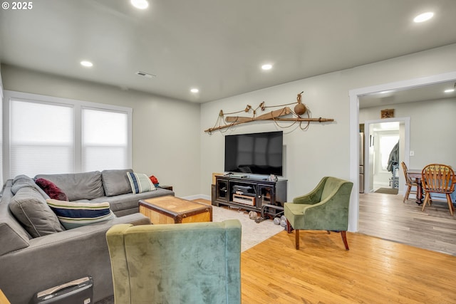 217 N Molalla Ave, Molalla, OR 97038 - living area featuring light wood-style floors and recessed lighting
