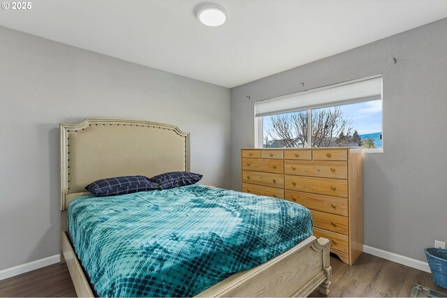 bedroom with baseboards and wood finished floors