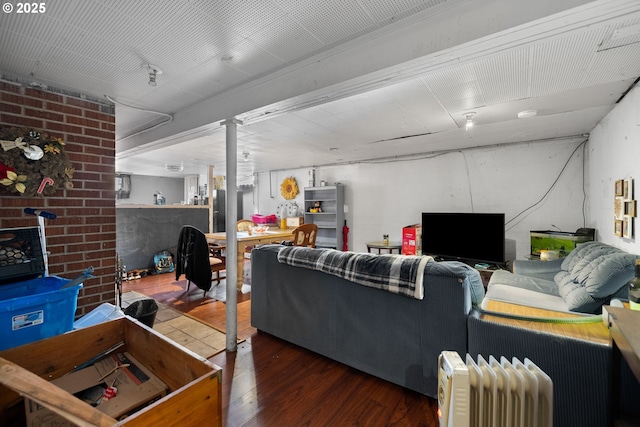 living room featuring dark hardwood / wood-style floors