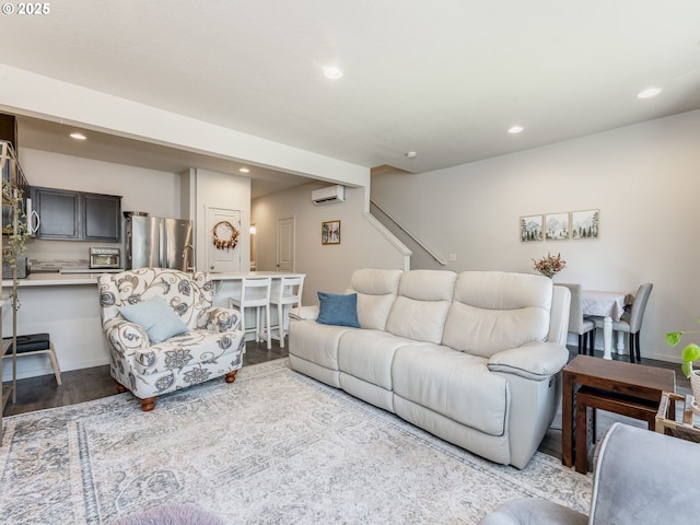 1939 NE 117th Ct, Vancouver, WA 98684 - living room featuring wood finished floors, recessed lighting, an AC wall unit, and stairs