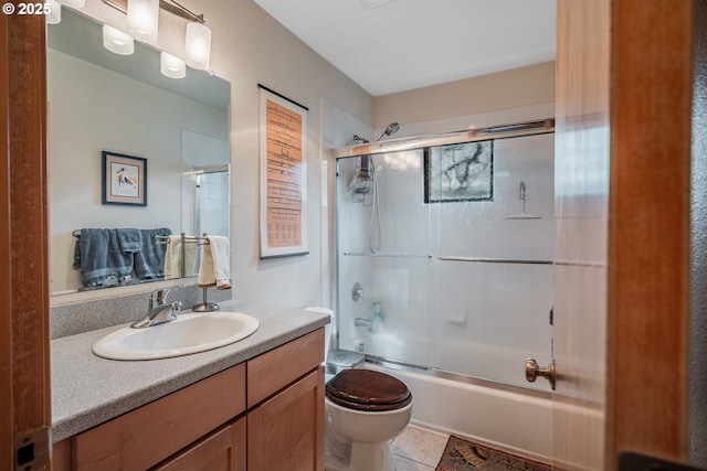 620 NW Naito Pkwy Unit B12, Portland, OR 97209 - full bathroom featuring tile patterned flooring, vanity, enclosed tub / shower combo, and toilet