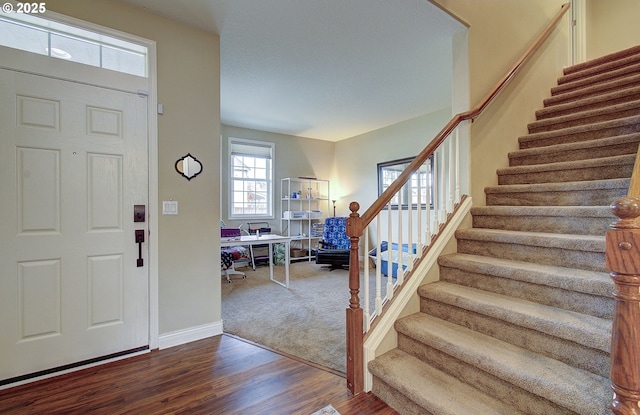 10201 NE 46th Ave, Vancouver, WA 98686 - foyer entrance featuring stairway, dark wood finished floors, and baseboards