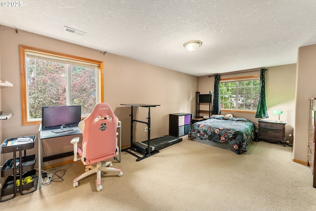 3929 SE 117th Pl, Portland, OR 97266 - carpeted bedroom with multiple windows, a textured ceiling, and a desk