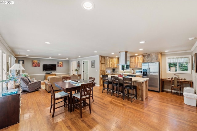 1230 Seagate Ave, Coos Bay, OR 97420 - dining space featuring recessed lighting, ornamental molding, and light wood-style floors