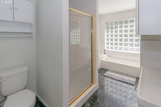 416 Elmar Dr, Winchester, OR 97495 - bathroom featuring a bath, toilet, and a stall shower