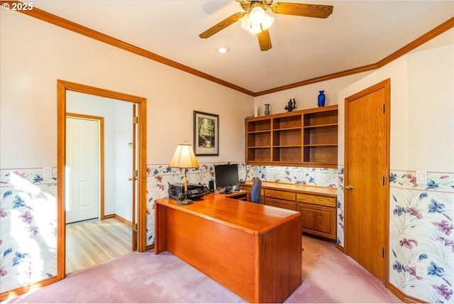 300 SE Arrow Creek Ln, Gresham, OR 97080 - office space featuring crown molding, a ceiling fan, light colored carpet, and recessed lighting