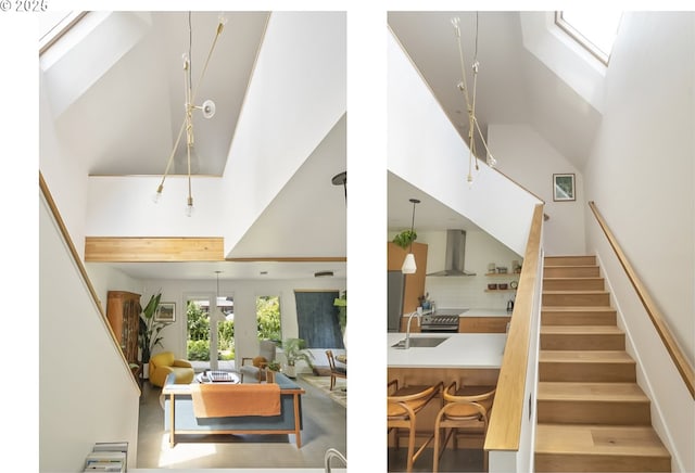4889 NE Going St, Portland, OR 97218 - stairs featuring a high ceiling