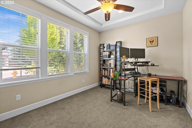 21615 SW Derby Ter, Sherwood, OR 97140 - carpeted office with ceiling fan, baseboards, and a raised ceiling