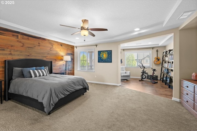 21615 SW Derby Ter, Sherwood, OR 97140 - bedroom with carpet flooring, recessed lighting, baseboards, a ceiling fan, and a textured ceiling