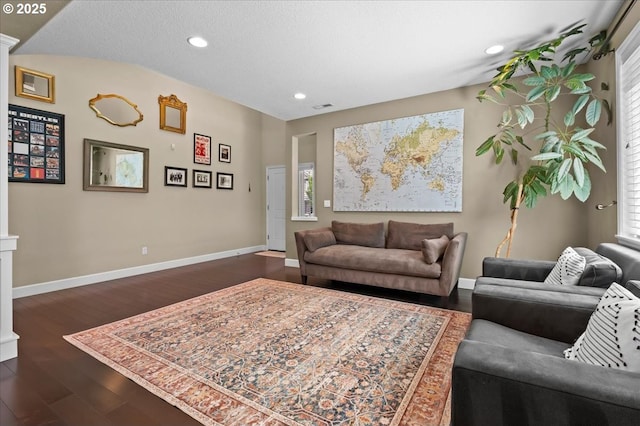 21615 SW Derby Ter, Sherwood, OR 97140 - living room featuring baseboards, dark wood-style flooring, recessed lighting, and healthy amount of natural light