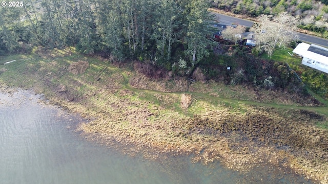 aerial view featuring a water view