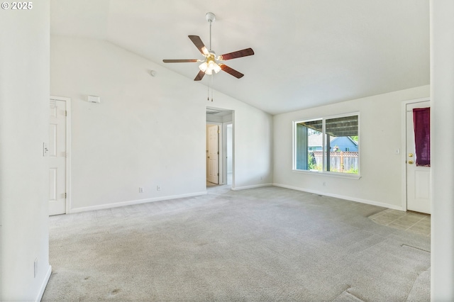 1222 Laurel Ct, Sweet Home, OR 97386 - carpeted spare room with ceiling fan, baseboards, and high vaulted ceiling