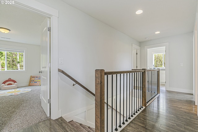 39313 NE 143rd Pl, Amboy, WA 98601 - hall featuring recessed lighting, baseboards, an upstairs landing, and wood finished floors