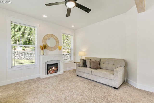 39313 NE 143rd Pl, Amboy, WA 98601 - carpeted living area featuring ceiling fan, plenty of natural light, and baseboards