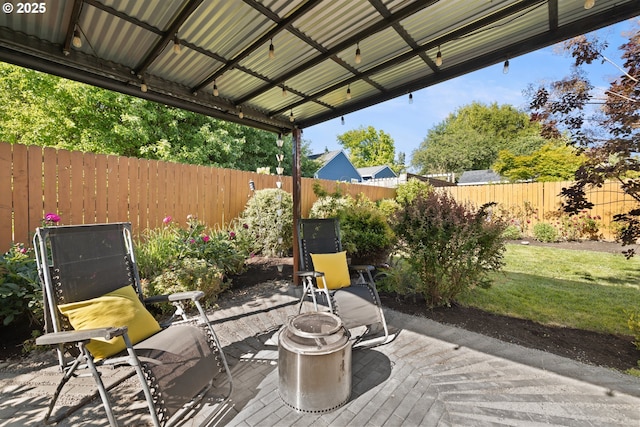 2608 N Winchell St, Portland, OR 97217 - fenced backyard featuring an outdoor fire pit and a patio