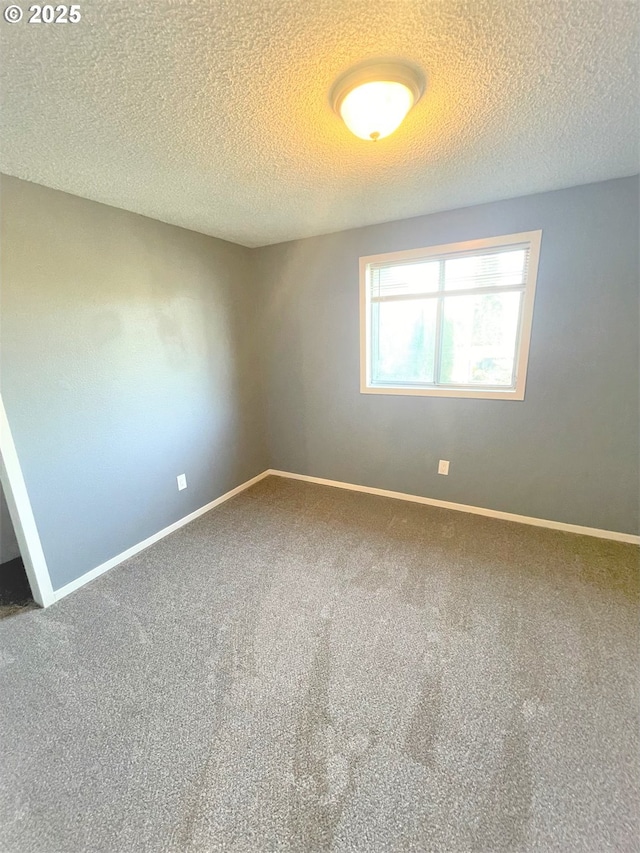 empty room with baseboards, carpet flooring, and a textured ceiling