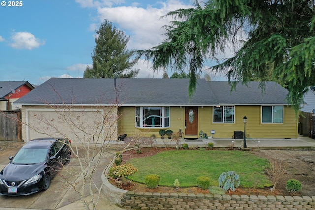 single story home featuring a patio and a front yard