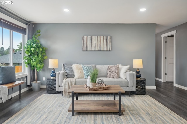 15113 SE Oatfield Rd, Milwaukie, OR 97267 - living area featuring wood finished floors, baseboards, and recessed lighting