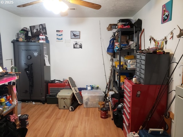storage area with a ceiling fan