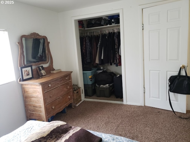 carpeted bedroom featuring a closet
