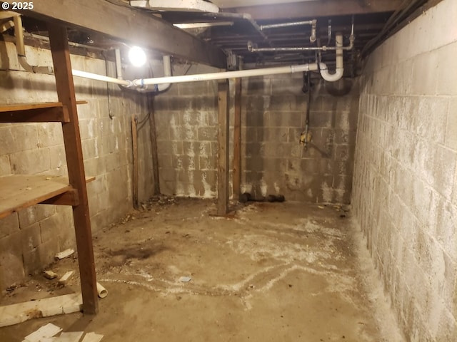 view of unfinished basement