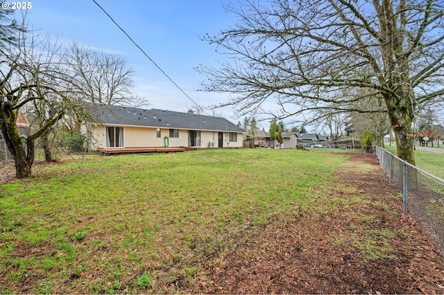 view of yard featuring a deck and a fenced backyard