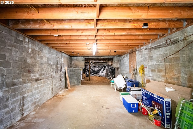 view of unfinished basement
