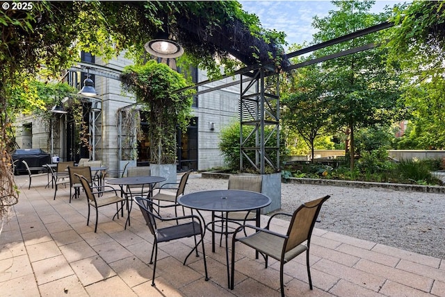 view of patio with outdoor dining area and grilling area